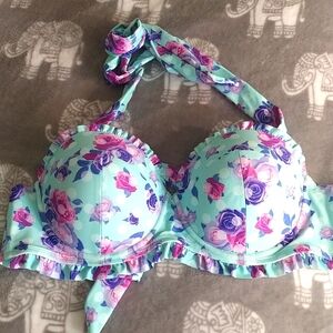 Hot Topic Floral Polka Dot Bikini Top XL & Bottom L New No Tags Mint/Purples